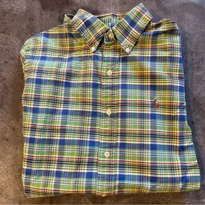 Men’s Ralph Lauren Green and Blue Plaid Shirt - Size M